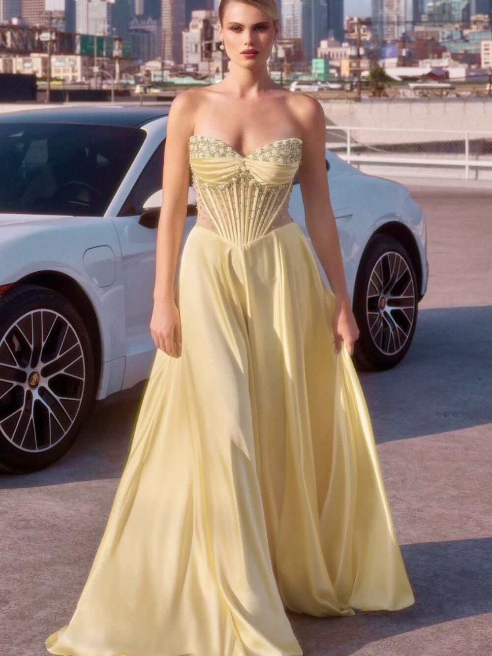 NEW LT YELLOW Evening Gown Floor Length Formal Elegant Stunning CD297